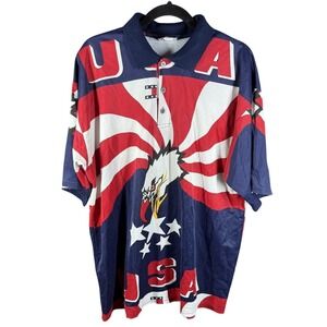 Vintage Red Ox Shirt Mens XL USA Bald Eagle Patriotic Polo 90s Stars Stripes